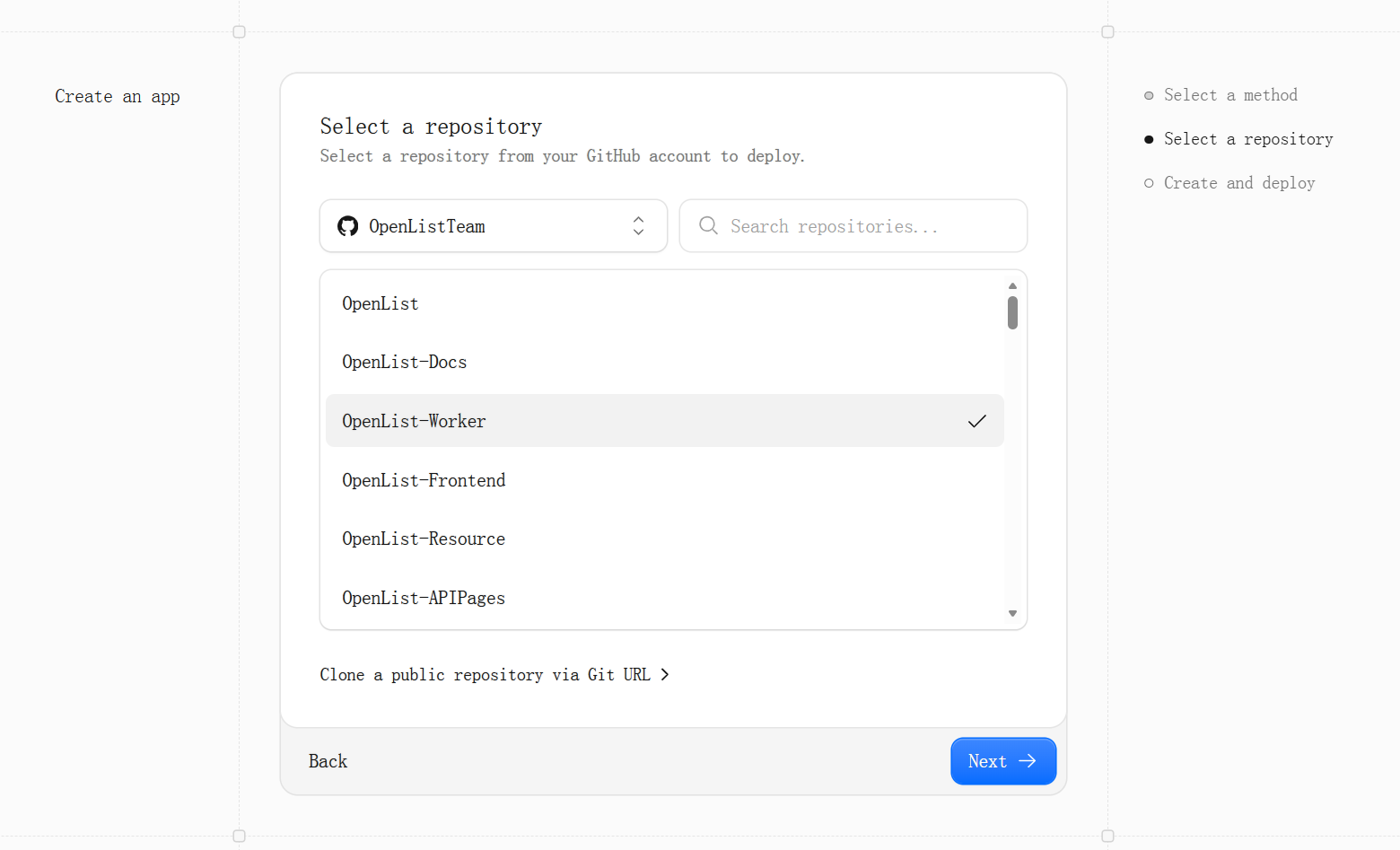 Select the forked repository